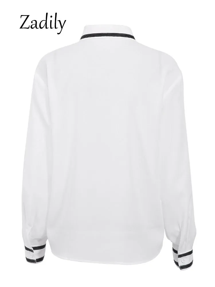 znbbw 2023 Spring Office Lady Patchwork Long Sleeve Women White Basic Shirt Korea Style Button Up Woman Blouse Work Female Tops - Image 5