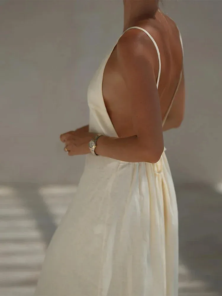 Znbbw Women Sexy Solid Backless Lace Up Maxi Dress Elegant O-neck Sleeveless Loose Long Dresses 2024 Summer Ladies Casual Beach Robes - Image 6