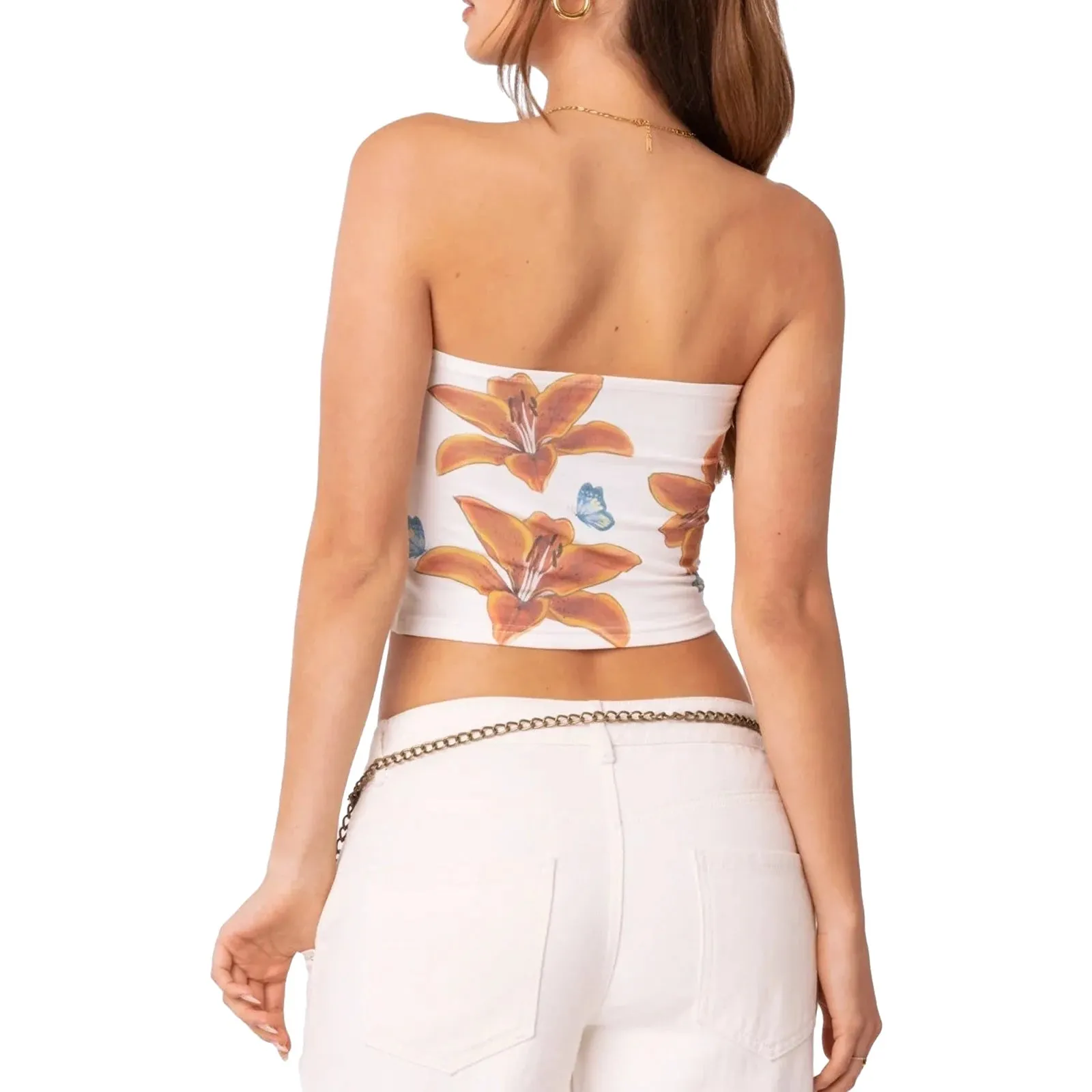 Znbbw Women Summer Strapless y2k Fairycore Floral Print Tube Tops Solid Vintage Off Shoulder Lady Sexy Slim Backless Bustiers Tops - Image 2