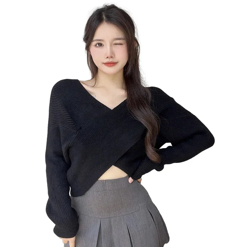 Znbbw Women's long sleeves Knitted Crossover design V-neck Women's sweater - Image 10