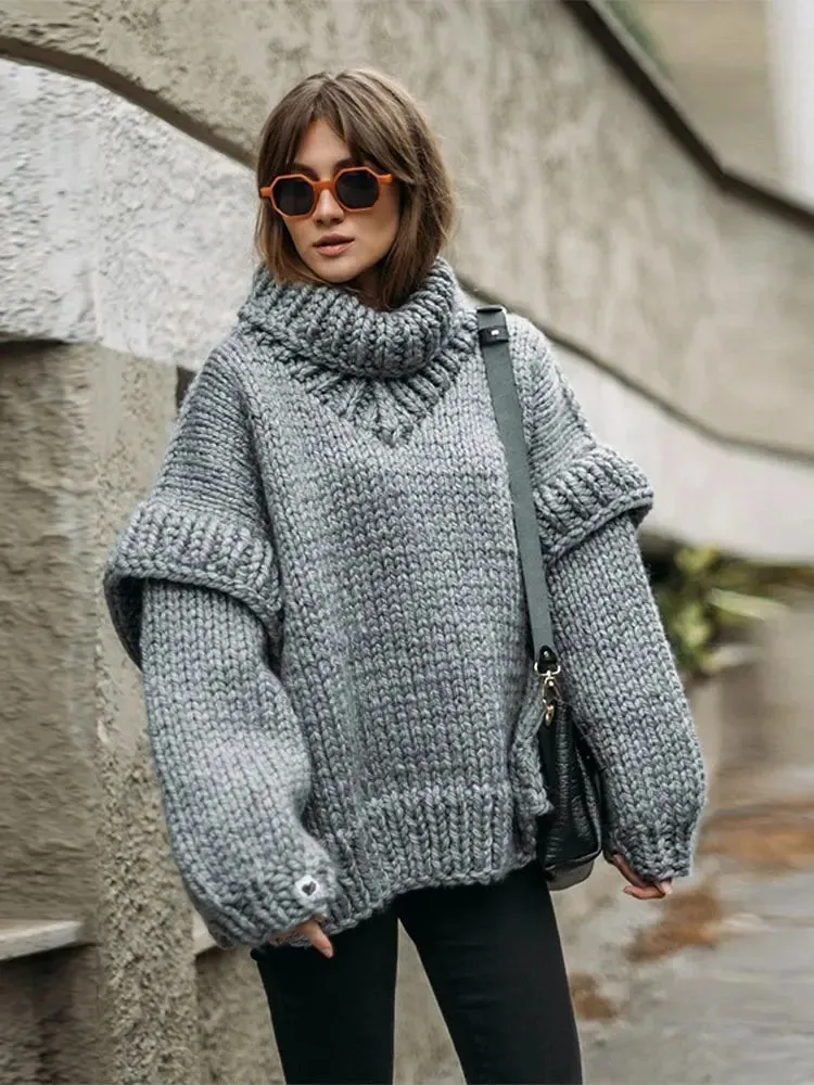 Znbbw Women Loose Turtleneck Sweater Tops Solid Elegant Long Sleeve Knitted Pullover 2023 Autumn Winter Oversized Warm Lady Knitwear - Image 2