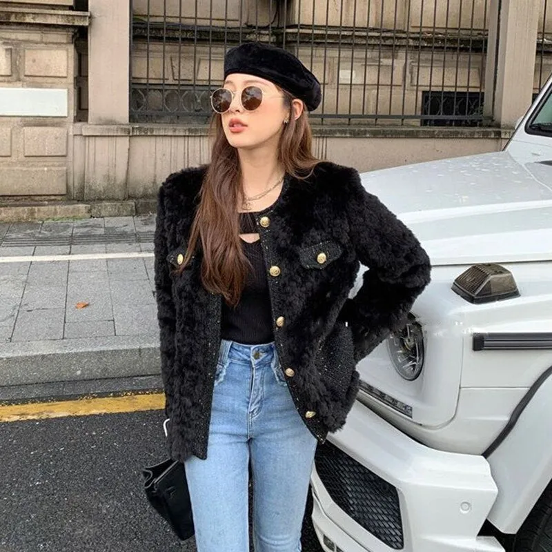 znbbw Autumn Korean Fashion Lamb Wool Coats Luxury Women Streetwear O-Neck Faux Fur Jackets Female Winter Thick Warm Plush Coat - Image 6