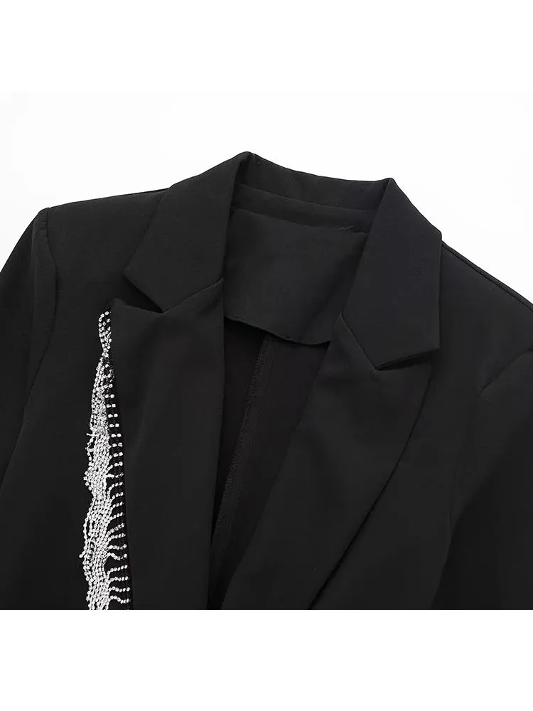 Znbbw Women silvery Tassels Suit Dress Lapel Long Sleeve Romper Short Suit 2023 Autumn Winter New Office Lady Outwear Jumpsuit - Image 6