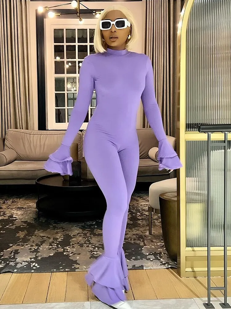 Znbbw Backless Skim Fit Flare Pants Jumpsuits Women Ruffles Long Sleeve One Piece Rompers 2023 Spring Fall Harajuku Fairy Clothes - Image 2