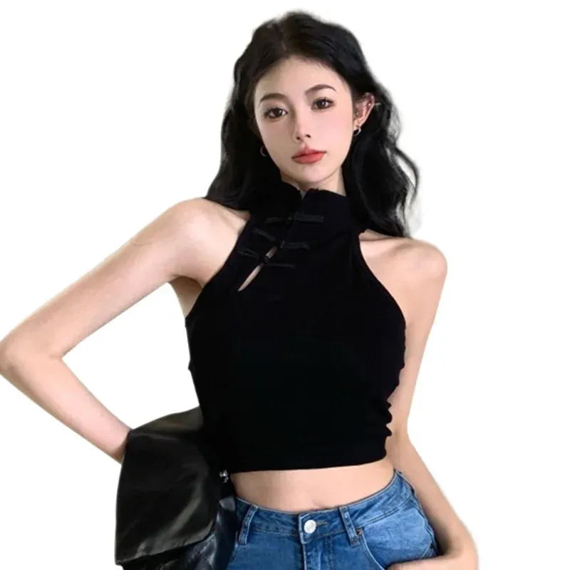 Znbbw Women's Camisole Chinese Style Slim Sexy Halter Retro Sleeveless Tank Tops - Image 8