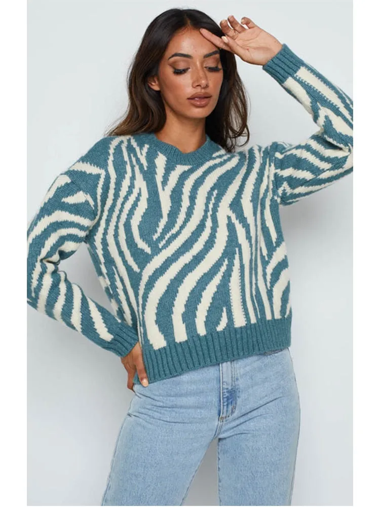 znbbw Autumn Woman Knitting Texture Sweater Fashion Round Neck Long Sleeve Black Stripe Hollow Out Sweater Vintage Fashion Sweater - Image 5