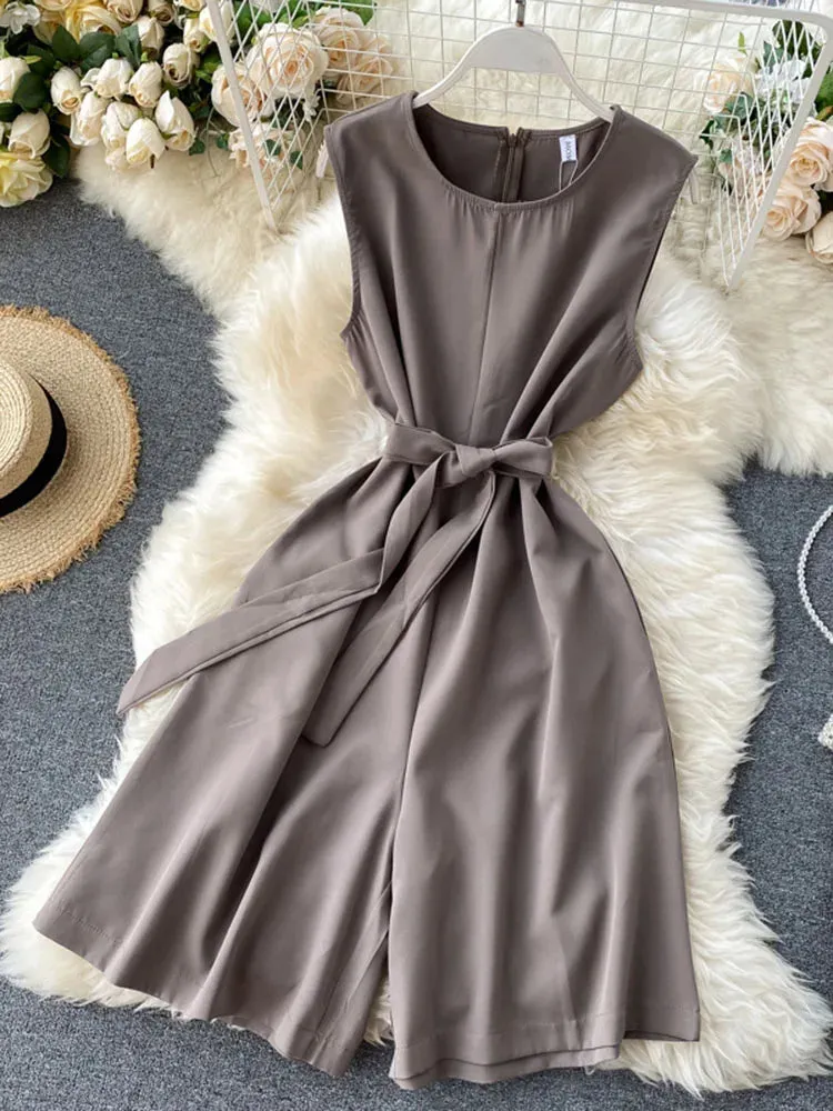 Znbbw Women's Jumpsuit Commuter Pure Color Sleeveless Jumpsuit Women's New Simple Pure Color Wide Leg Short Jumpsuit LL033 - Image 8