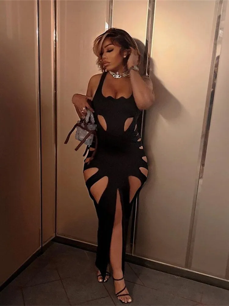 Znbbw Women Sexy Party Club Hollow Out Bodycon Streetwear Black Long Dress 2023 Summer Clothes Wholesale Items For Business - Image 3
