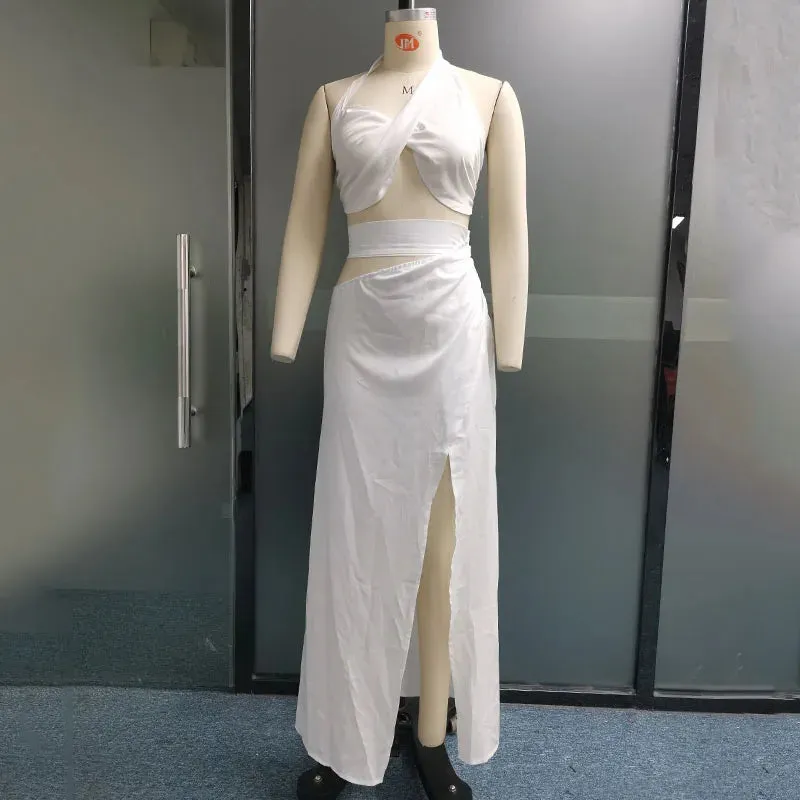 Znbbw Women Two Piece Set Fashion Sexy Solid One Shoulder Sleeveless Top Loose Slit Cutout Long Skirt Sets High Streetwear - Image 6