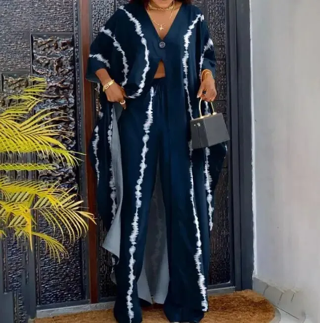 Znbbw Women Printed Pant Sets Summer Loose High Split Top Sundress High Waist Flare Wide Leg Pants Set Female Casual Two Pieces Set - Image 4