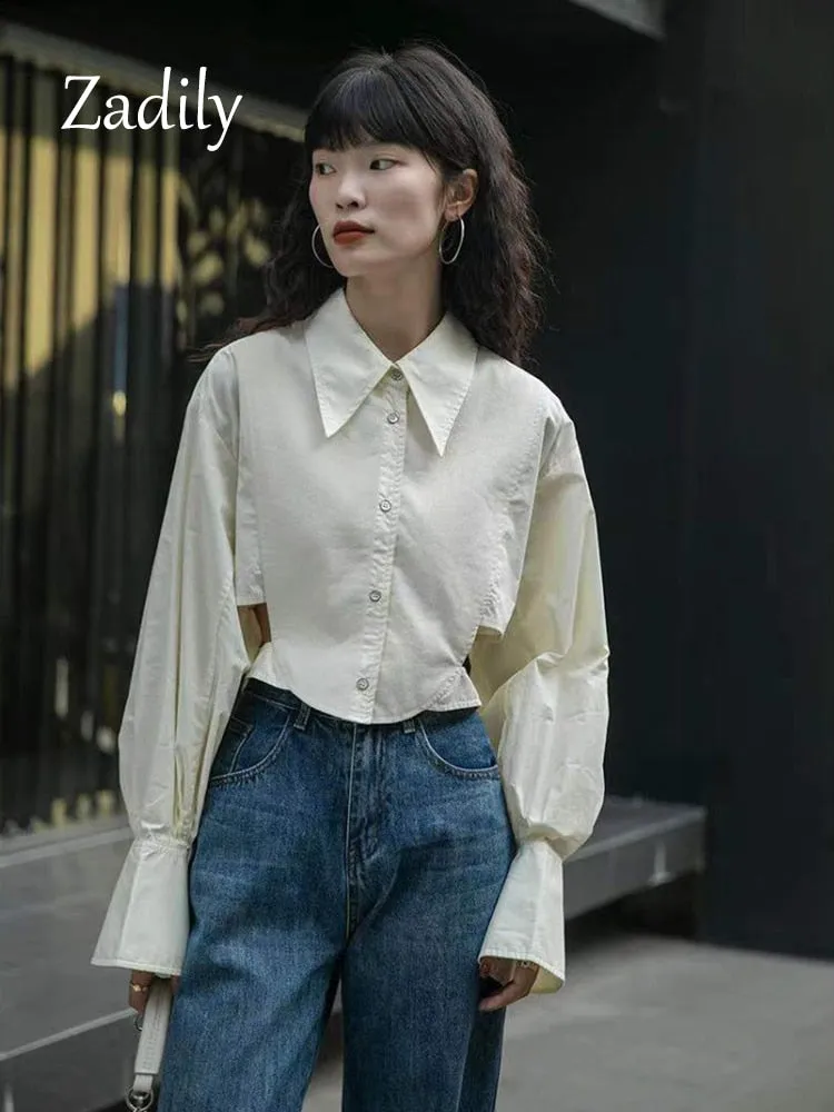 znbbw 2023 Spring New Streetwear Long Sleeve Women Shirt Korea Style Hollow Out Button Up Woman Crop Tops Blouse Party Clothing - Image 5