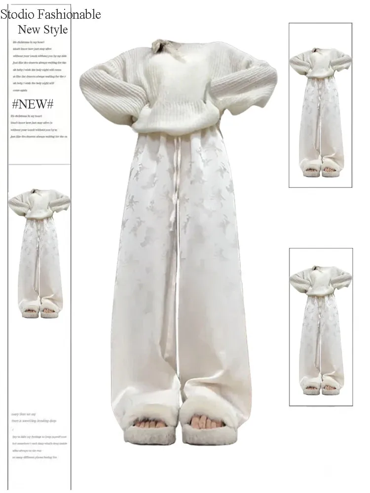 Znbbw Women's Off White Pants Y2k 90s Aesthetic Vintage Harajuku Chinese Style Pants High Waist Trousers 2000s Trashy Clothes 2024 New