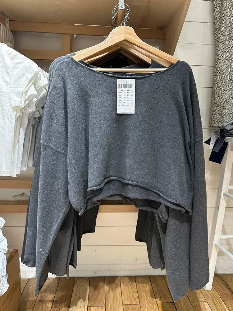 Znbbw Women Solid Raw Trim Cropped Sweatshirts Sexy Scoop Neck Soft Cotton Autumn Pullovers Top Vintage Streetwear Loose Hoodies Y2k - Image 5