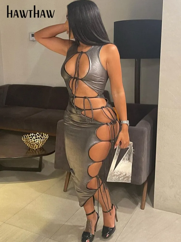 Znbbw Women Sexy Party Club Bodycon Hollow Out Streetwear Midi Dress 2023 Summer Clothes Wholesale Items For Business - Image 2