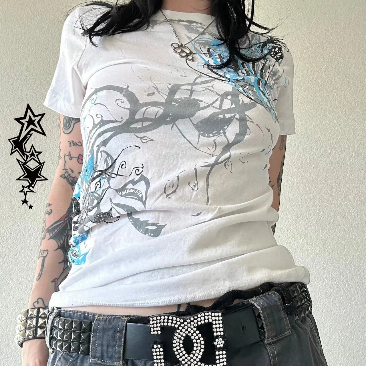 Znbbw Women Vintage Summer y2k Cyber Grunge Graphic Print Crop Tops O-neck Short Sleeve Slim Fits Tees Harajuku Aesthetic T-shirts - Image 2