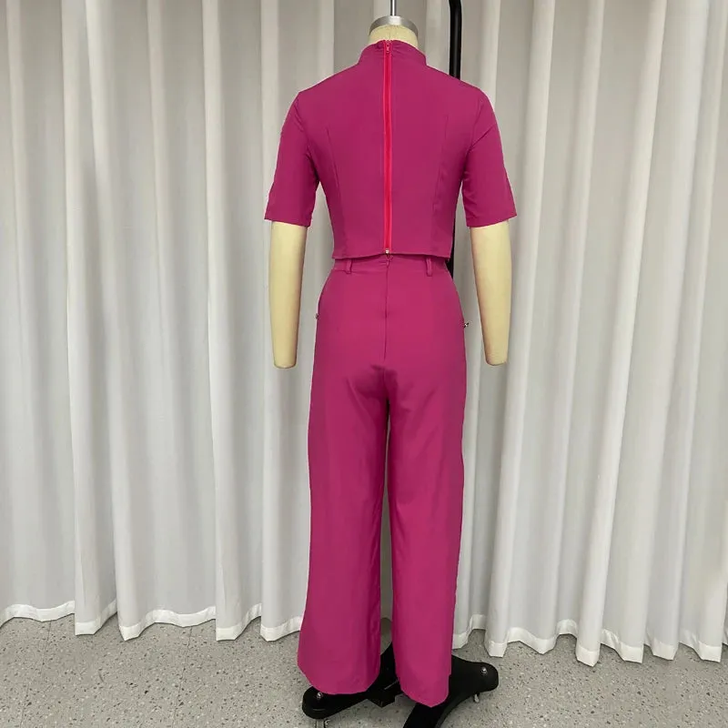 Znbbw Women Two Piece Set Summer Fashion Solid Round Neck Short Sleeve Top Casual Loose Wide Legs Pants Sets High Streetwear - Image 3