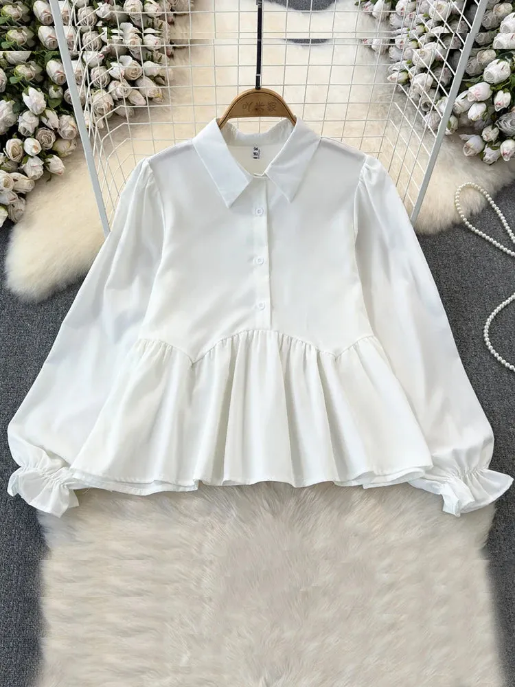 Znbbw Autumn Women's Vest Two piece Set Long sleeved Waist Lotus Leaf Shirt Two piece Set Denim Vest Tank Top Women's Top ML572 - Image 4