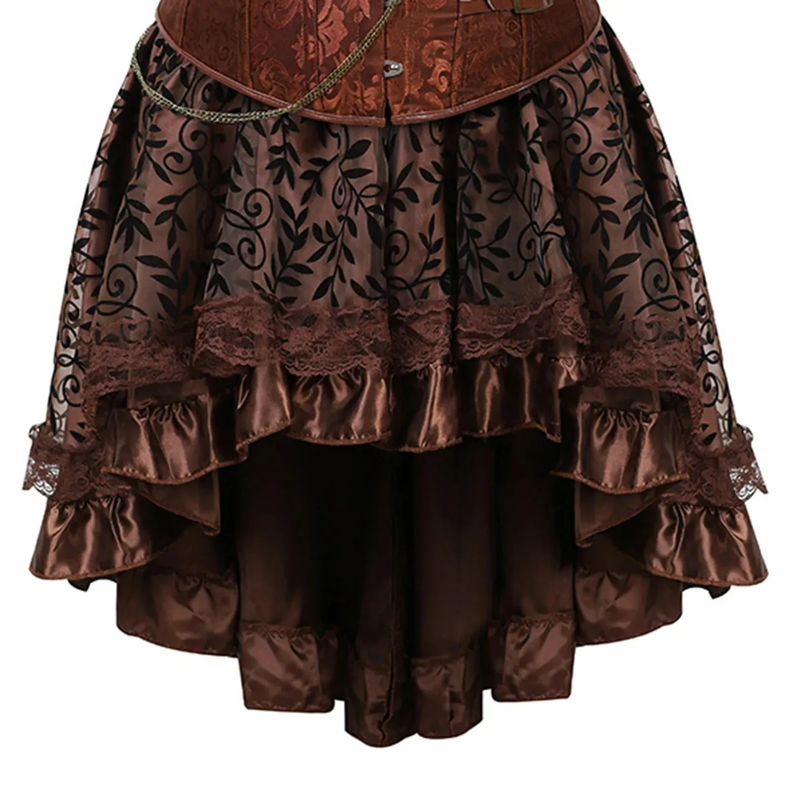 Znbbw Women`s European Steampunk Pirate Costume Women Corset Dress Skirt Lace Up Plus Size Brown Zipper Faux Leather Corset Dress - Image 3