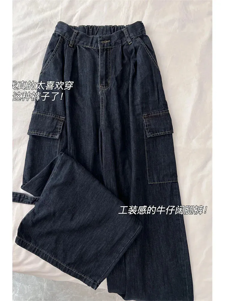 Znbbw Autumn Loose Casual Women Cargo Pants Straight Jeans Black Grey Hip Hop High Quality Bottoms Simple Couple Denim Pants New - Image 6