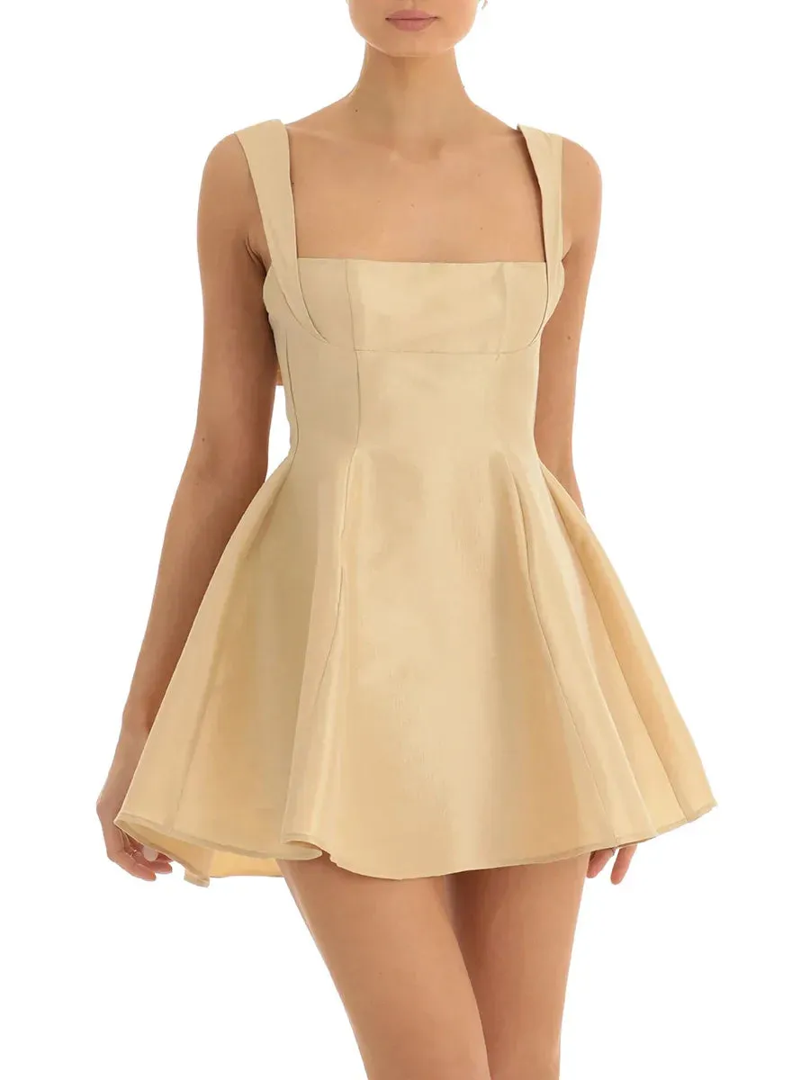 Znbbw Women Satin Mini Princess Dresses Spaghetti Strap Square Neck Sleeveless Backless Bow Short Dress A-line Party Clubwear 0410 - Image 4