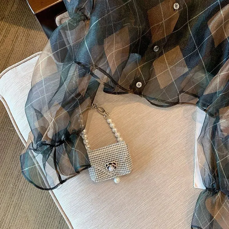 Znbbw Argyle Chiffon Blouse Women Thin Perspective Plaid Flare Sleeve Casual Tops Summer Elegant Office Ladies Button Shirts - Image 6