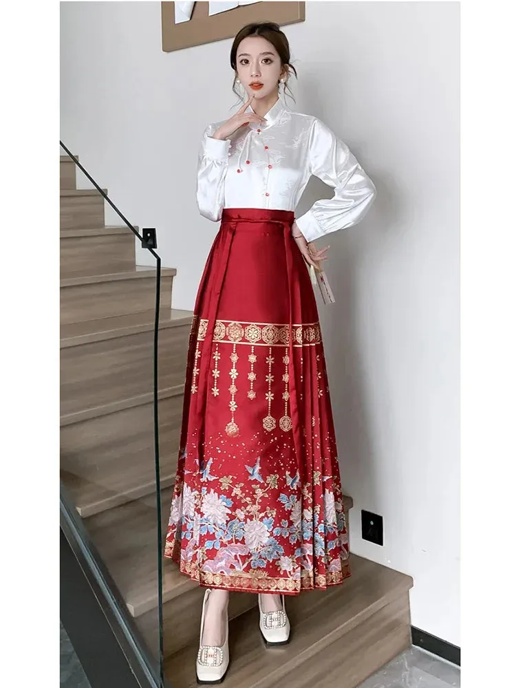 Znbbw Women Spring Autumn Skirt New Temperament Leisure Time Printing Chinese Style Elegant Wedding Red Horse Face Skirt D5690