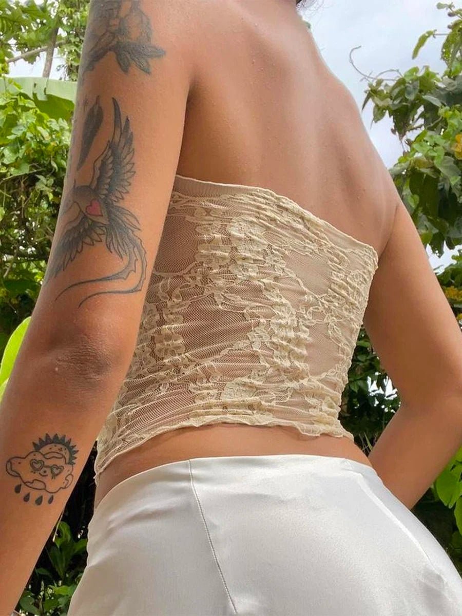 Znbbw Womens Y2k Sheer Lace Frill Strapless Tube Crop Tops Fairy Grunge Sleeveless Summer Sexy Bandeau Vest Top Streetwear - Image 5