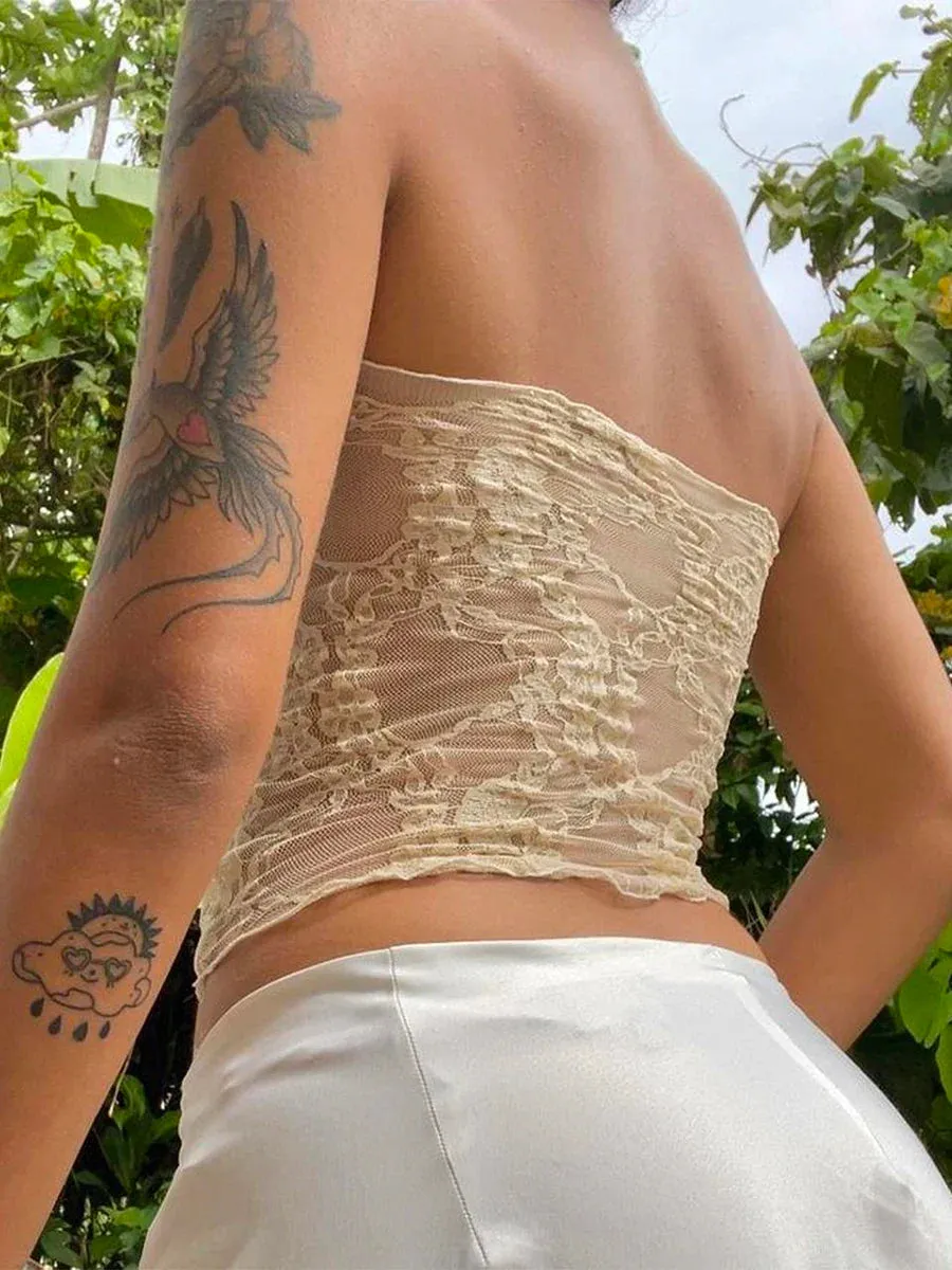 Znbbw Womens Y2k Sheer Lace Frill Strapless Tube Crop Tops Fairy Grunge Sleeveless Summer Sexy Bandeau Vest Top Streetwear 0410 - Image 5