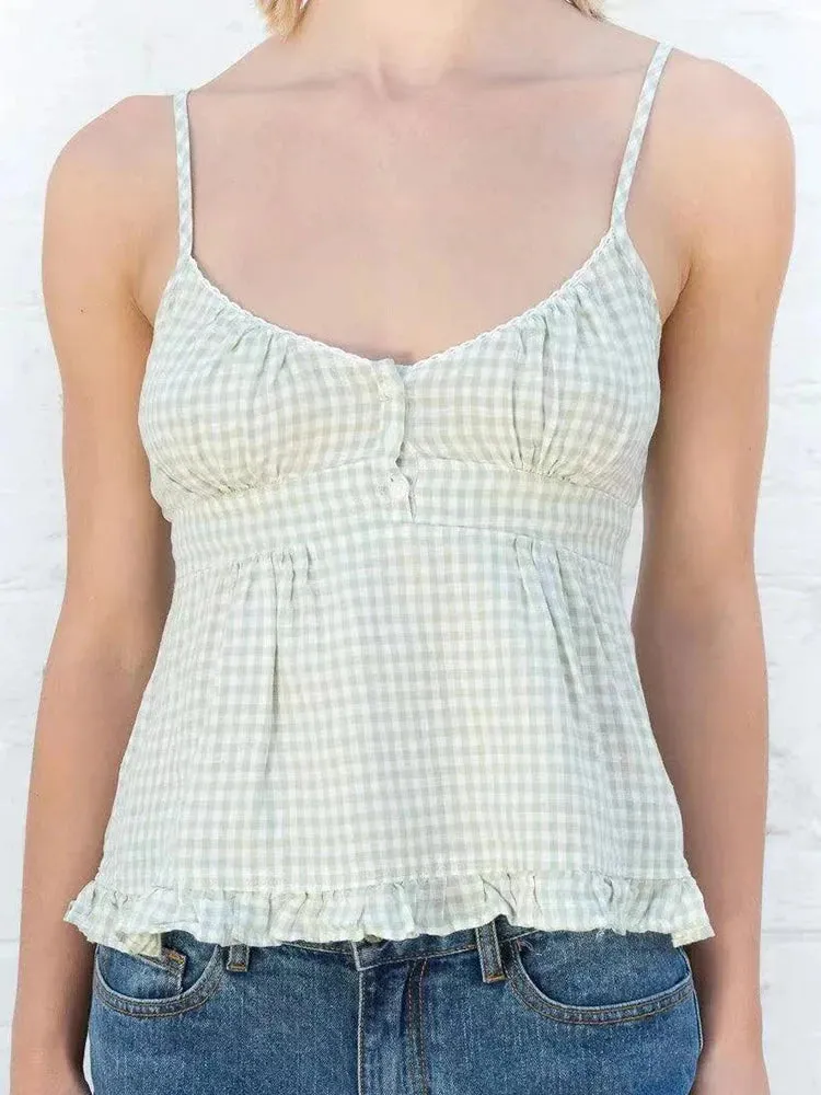 Znbbw Women Vintage Plaid Button Camis Top Cute Preppy Style Sleeveless Lace-up Cotton Tank Tops Female Casual Sweet Summer Vests 2024 - Image 12