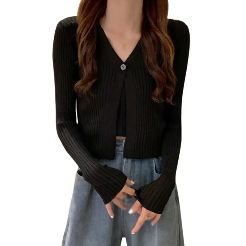 Znbbw Women Korean V Neck Solid Colour Button up Casual Long Sleeves Knitted Cardigan T-shirt - Image 10