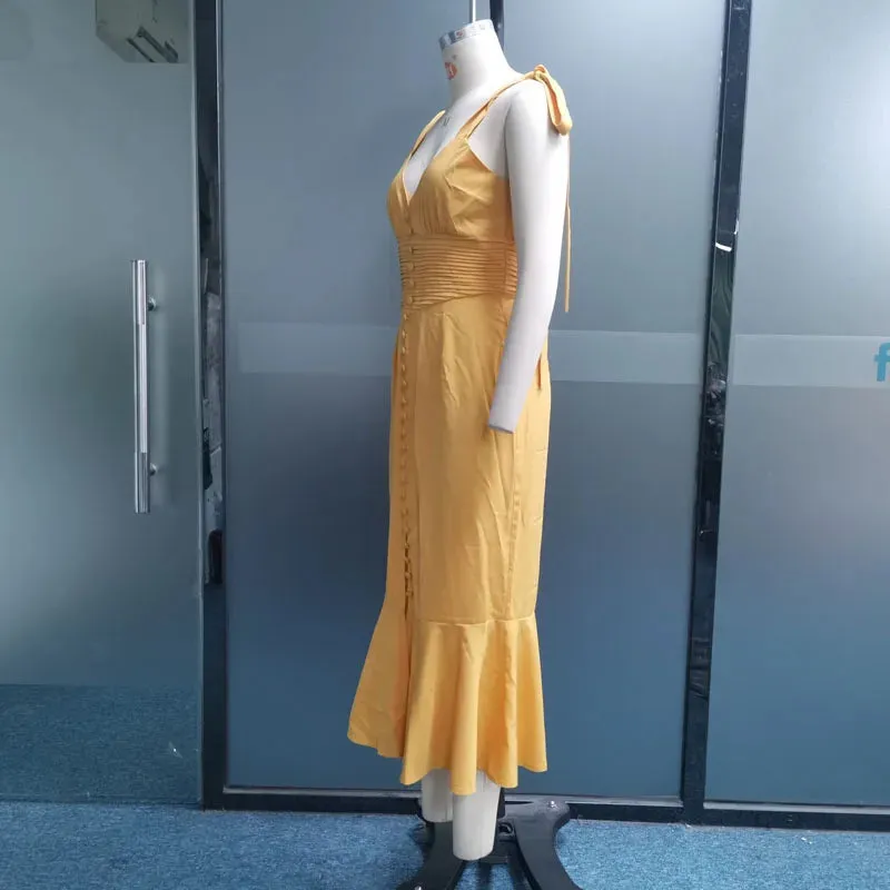 Znbbw Women Maxi Dress Fashion Sling V Neck Lace Up Sleeveless Nipped Waist Elegant Party Beach Sexy Bodycon Dresses Streetwear - Image 5