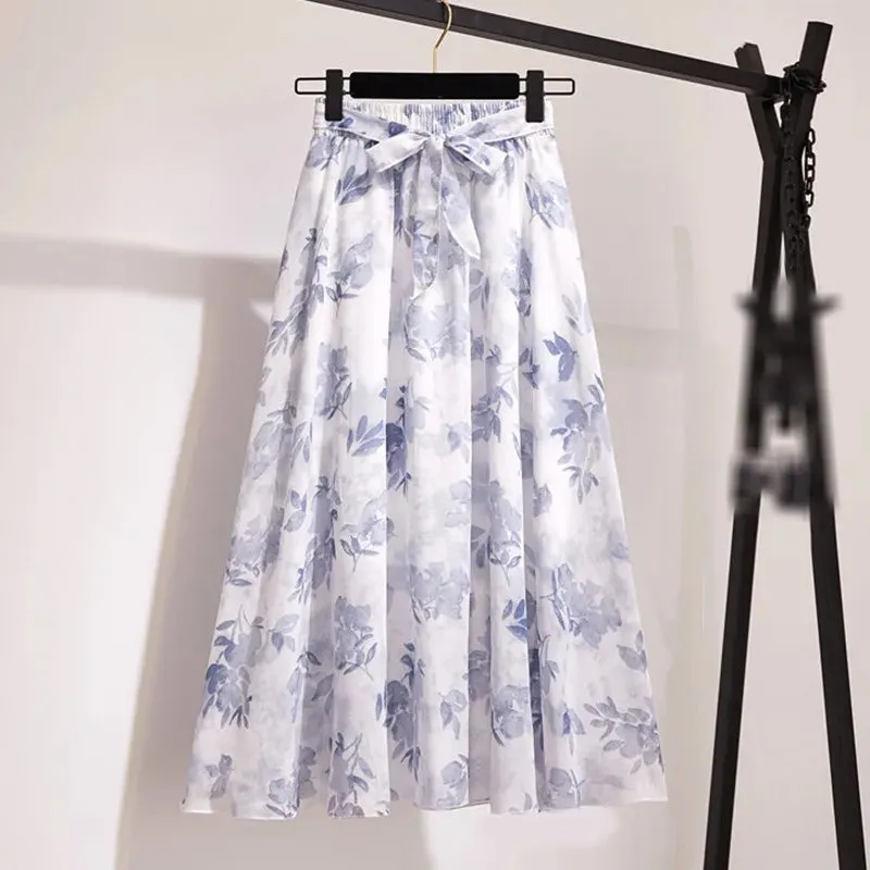 Znbbw Women Long Skirt Summer Beach Sunny Skirts Floral Bow Chiffon High Waist Skirt - Image 14