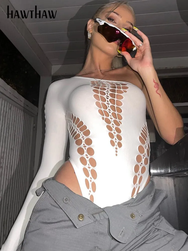 Znbbw Women Sexy Long Sleeve Hollow Out Bodycon T Shirt Tops Lingerie Bodysuit 2023 Fall Clothes Wholesale Items For Business - Image 3