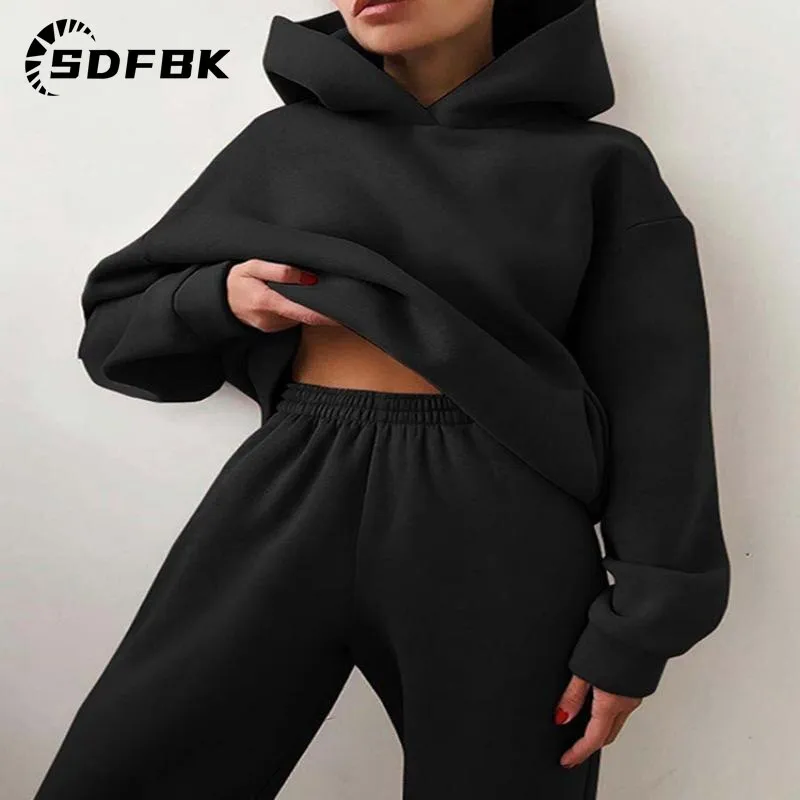 Znbbw Women Tracksuit Solid Casual Long Sleeve Sweatershirts with Trousers Suit Sports Hoodie Sportswear Winter 2023 Two Piece Sets - Image 3