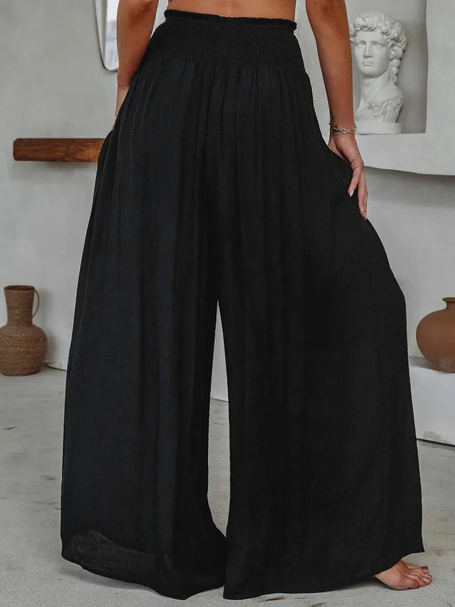 Znbbw Women's wide leg loose wide leg pants High Waist Solid Color Relaxed Fit Beach Lounge Pants