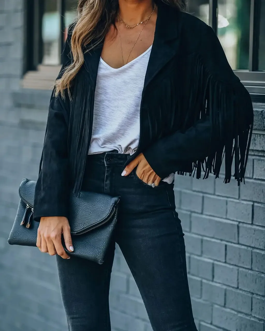 Znbbw Women Y2k Fringed Hem Tassel Cardigan Crop Tops E-girl Motor Biker Jacket Suede Leather Jacket 90s Vintage Streetwear Coat Cool - Image 3