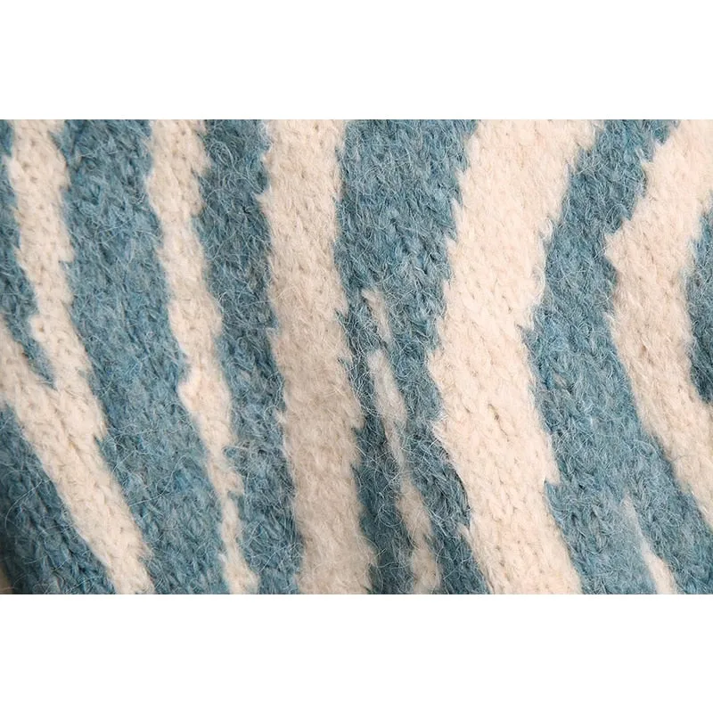 znbbw Autumn Woman Knitting Texture Sweater Fashion Round Neck Long Sleeve Black Stripe Hollow Out Sweater Vintage Fashion Sweater - Image 4