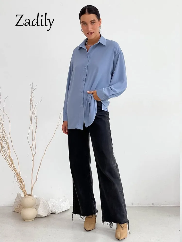 znbbw 2023 Spring Minimalist Full Sleeve Women White Shirt Oversize Button Up Woman Tunic Blouse Work Female Clothing Tops - Image 4