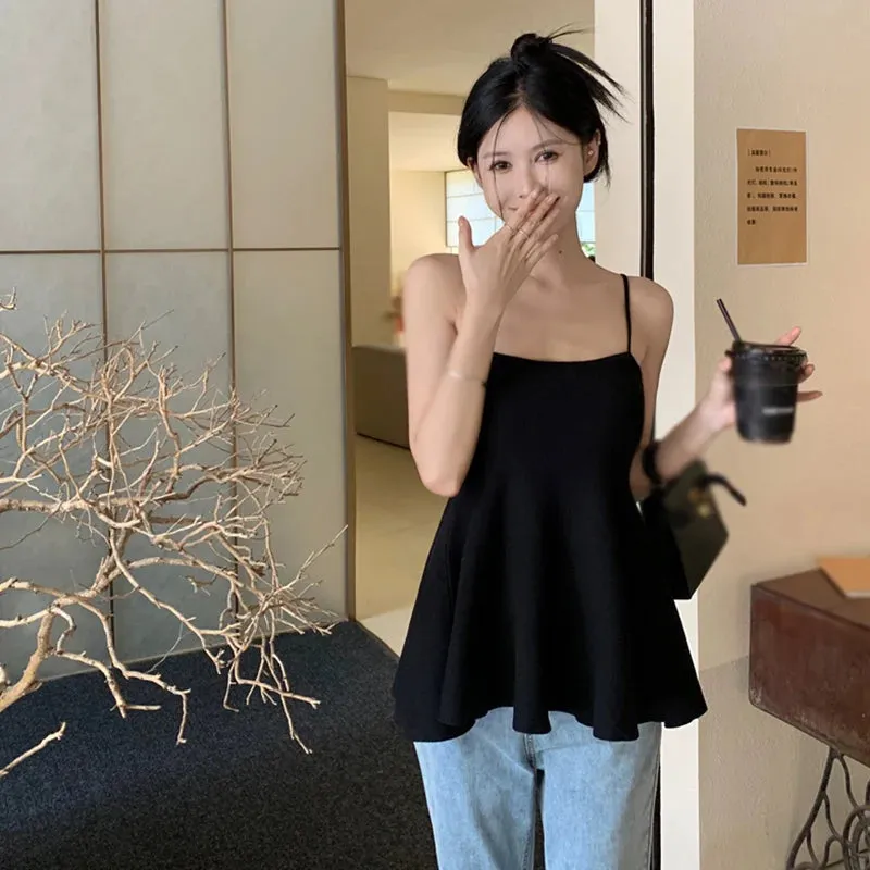 Znbbw Women's Crop Top Korean Version Summer Solid Colour Sleeveless Tank Tops