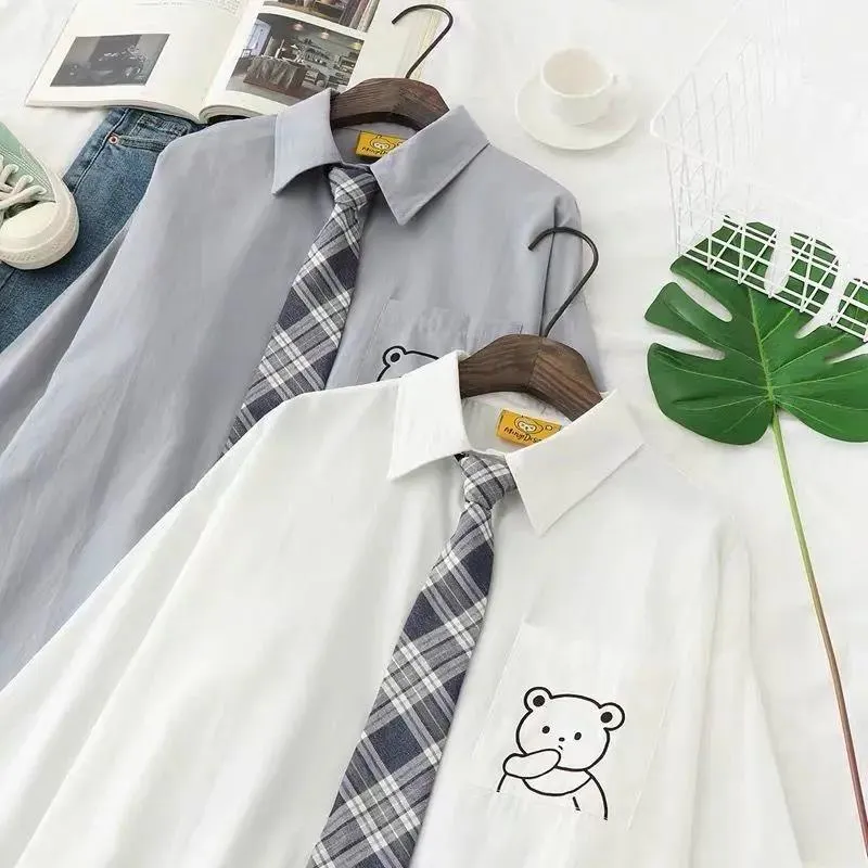 Znbbw Autumn Women Harajuku Vintage Blouse Black White Goth Streetwear Student Long Sleeve Down Collar Kpop Fashion Shirts Top - Image 6