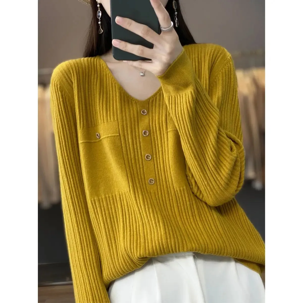 Znbbw Women Sweater and Pullovers Fall Winter New Skinny Jumpers V-neck Basic Warm Sweater Pullovers Warm Winter Sweater - Image 7
