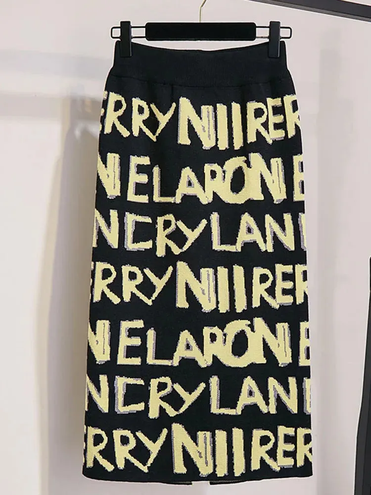 Znbbw Women's Letter Knit Skirt Autumn Winter New High Waist Split Straight Office Lady Long Warm Step Faldas ML297 - Image 9