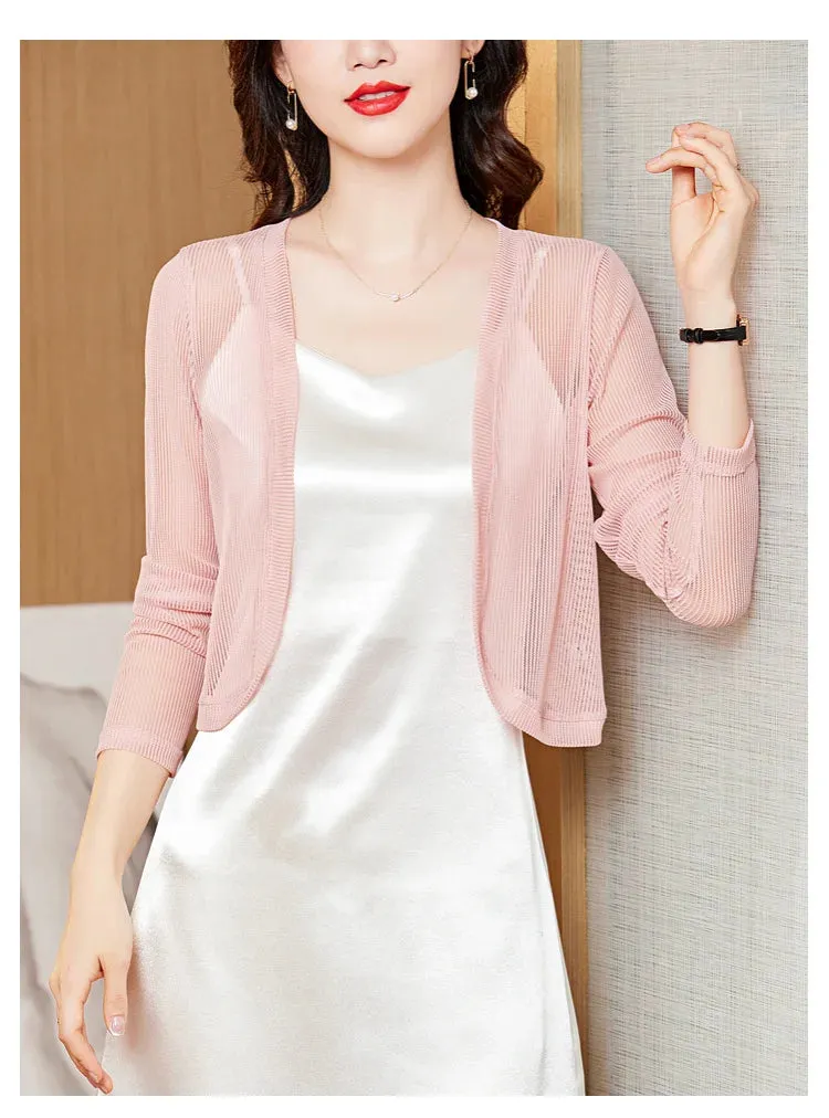 Znbbw Women Thin Mesh Cardigans Lady Summer Transparent Shawl Female Long Sleeve Short Coat Outwear - Image 7