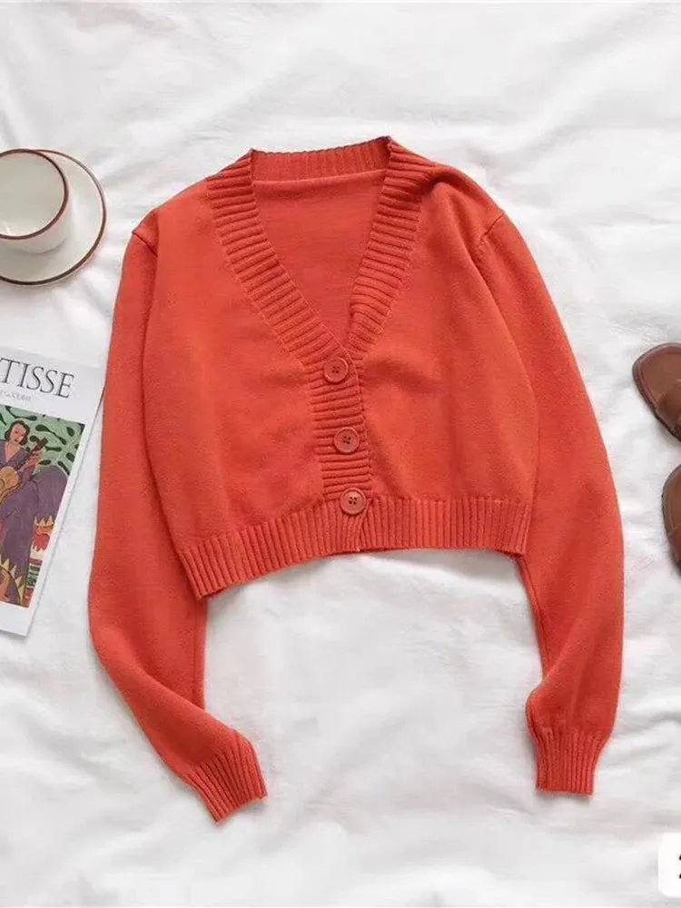 Znbbw Women's Cropped Cardigan Sweaters Female Black White Short Sweater V Neck Single Breasted Sweater Woman Knitted Cardigan GD153 - Image 6