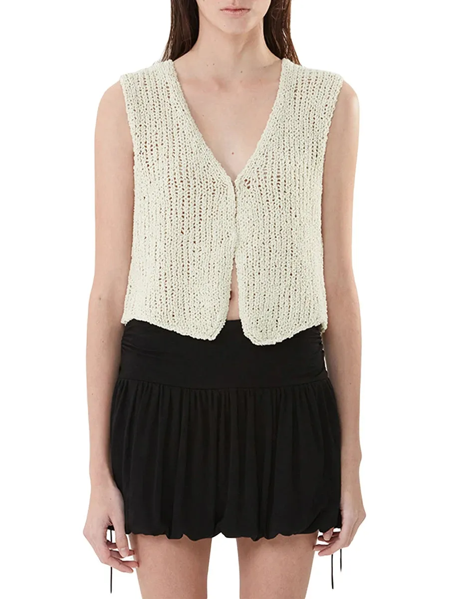 Znbbw Women Knitted Hollow Cropped Camis y2k Aesthetic V-Neck Button Tank Tops Sleeveless Vintage Camisole Harajuku Streetwear - Image 9