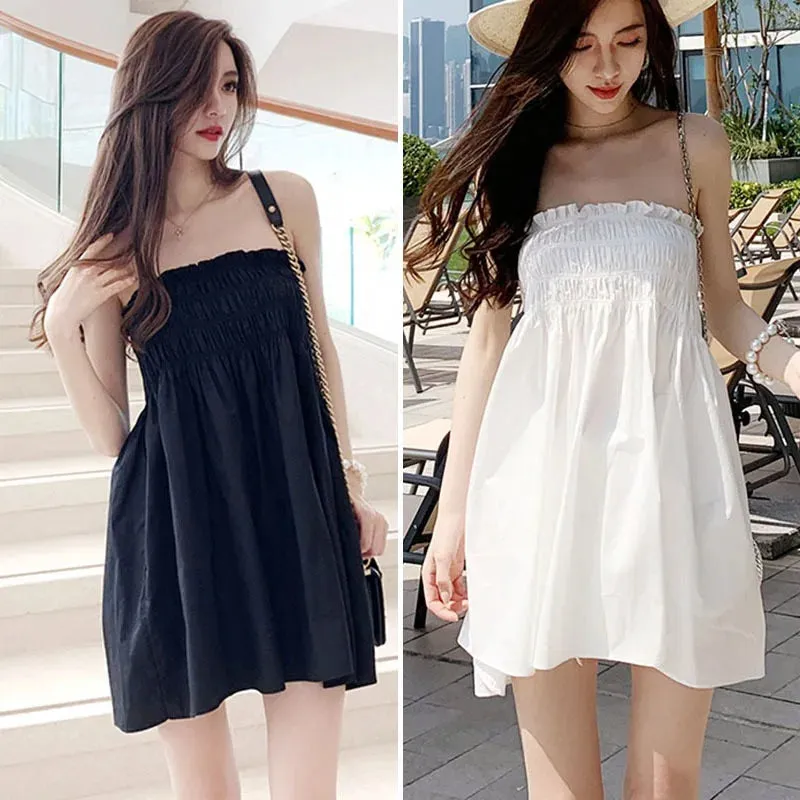 Znbbw Women Summer Fashion Casual Loose Off Shoulder Strapless Ruched Solid Color Bandeau Wrap Dress - Image 4