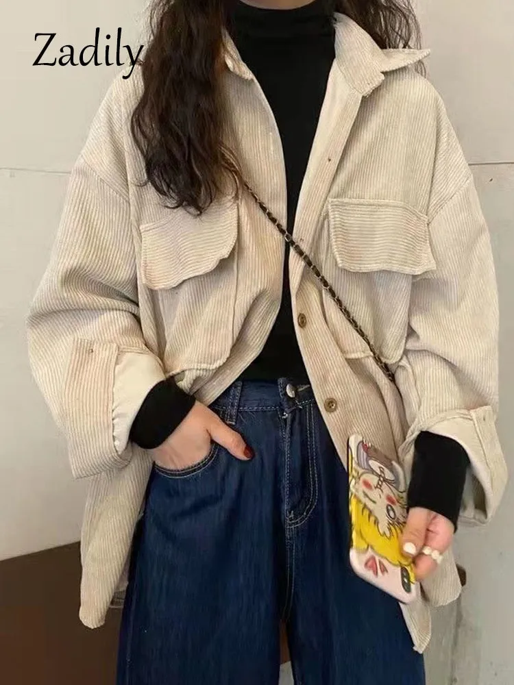 znbbw 2023 Winter Minimalist Long Sleeve Corduroy Shirt Women Korean Style Button Up Ladies Blouse Coat Female Clothing Tops - Image 7