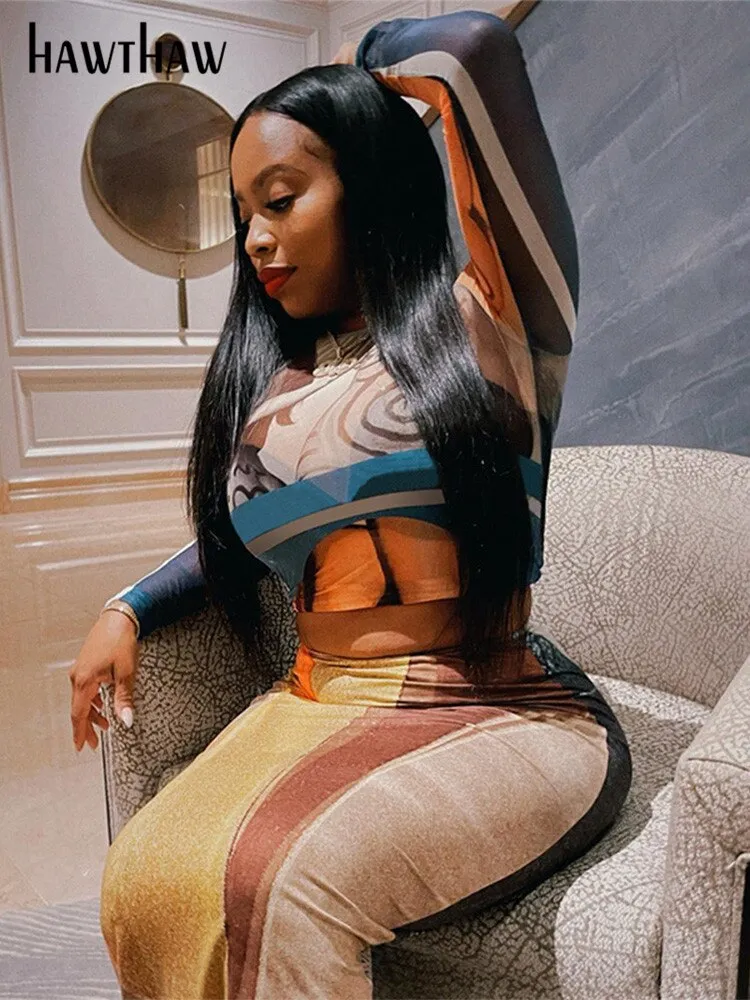 Znbbw Women Long Sleeve Crop Tops Long Skirts Two Piece Sets Fall Outfits 2023 Autumn Clothes Wholesale Items For Business - Image 3