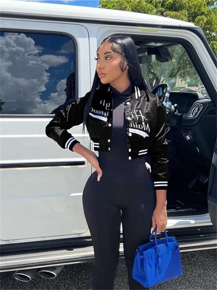 znbbw Autumn Letter Patchwork Varsity Jackets Casual Outfit For Women 2023 Long Sleeve Button Up Baseball Jacket Female Jacket - Image 8
