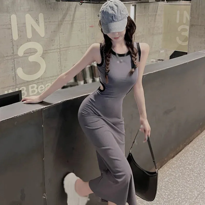 Znbbw Women's Korean version round necked open waist dress with a slim fit and sexy sleeveless vest dress - Image 5